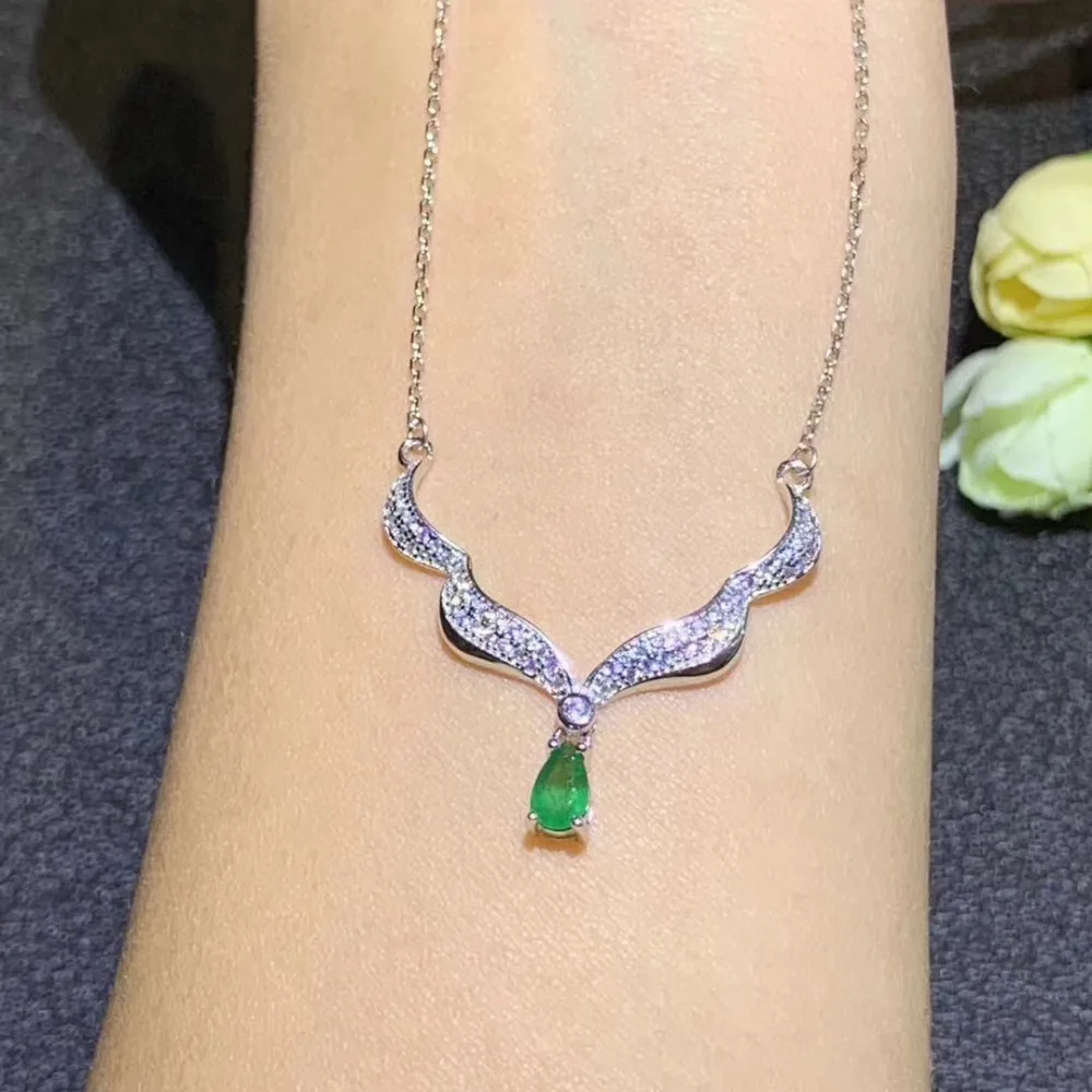  Collier pendentif vert émeraude naturel S925 argent collier de pierres précieuses naturelles mode m