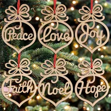 HAOLIVE 6PCS Creative Christmas Tree Wood Crafts Pendant DIY Ornaments Party Holiday Wedding Christmas Decoration Wooden Decor