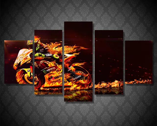 5 Pièce Toile Art Valentino Rossi Moto Affiche Imprimée
