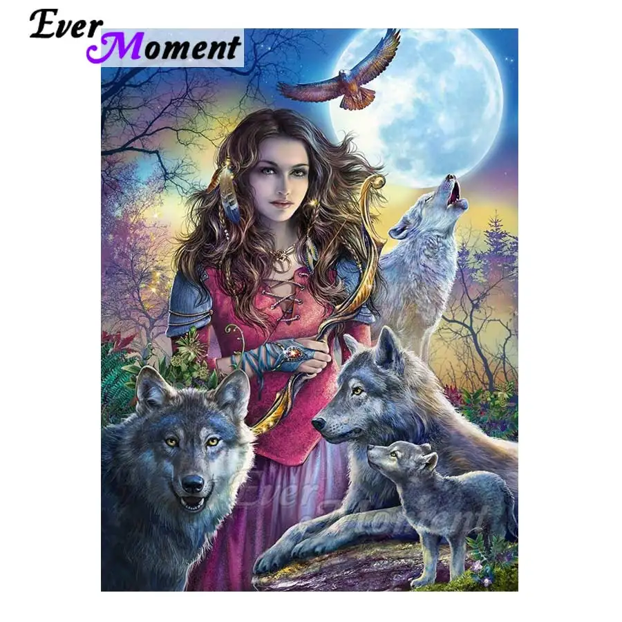 

Ever Moment Woman Wolf Moon Diamond Painting 5D DIY Needlework Cross Stitch Diamond Embroidery Handmade Rhinestone S2F1242