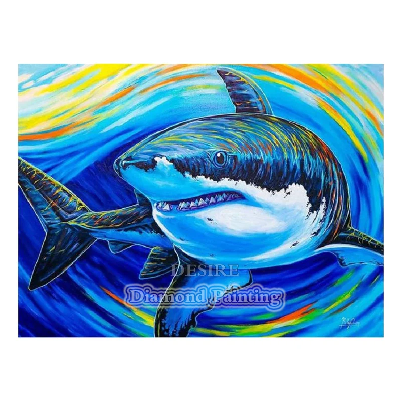 

Desire Blue Shark Animal 5D DIY Diamond Painting Cross Stitch Diamond Embroidery Needlework Full Square Drill Home Decor PT3366