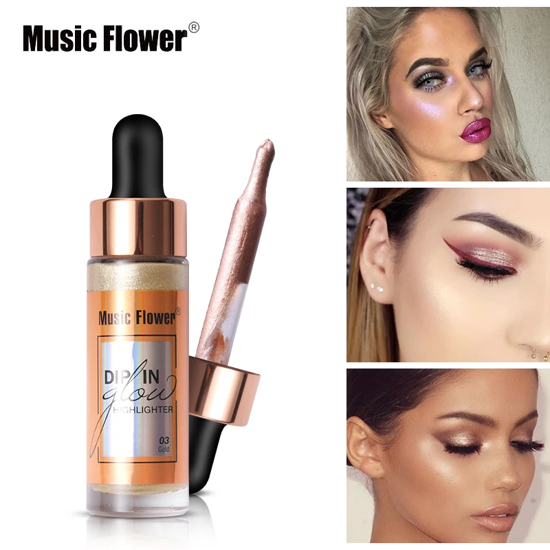 Music Flower Brand Bronzer Liquid Highlight Facial Makeup Highlighter iluminador Corrective Face Brightening Waterproof Make Up | Красота и