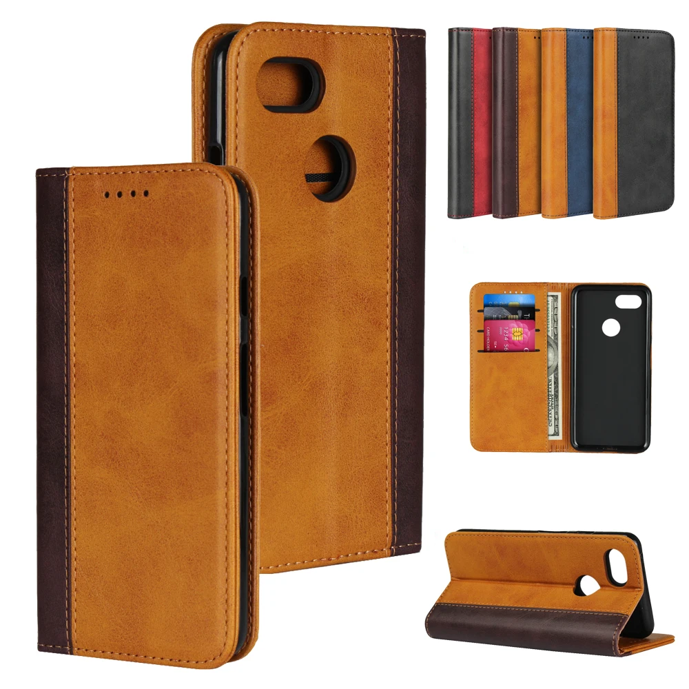 

LUCKBUY For Google Pixel 3 3XL Color Matching Calf Grain Leather Flip Cover for Pixel 3/Pixel 3 XL luxury Magnetic Wallet Cover