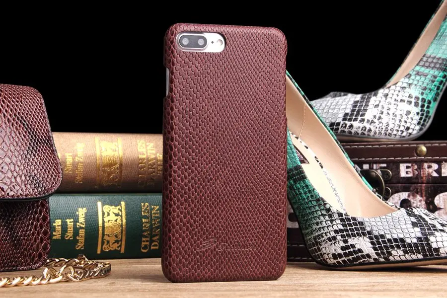 

Snake-print Genuine Leather Case for iPhone 7, 7 Plus, 8, 8 Plus Back Cover Coque with Free Gift Screen Protector High Quality