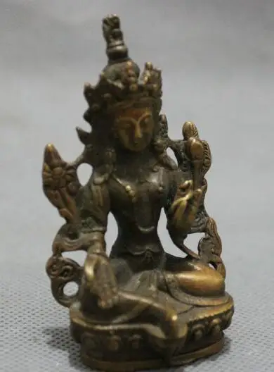 

S2113 Tibet Bronze Buddhism Joss Protect Lotus Green Tara Goddess Kwan-yin Statue discount 30% (C0324)
