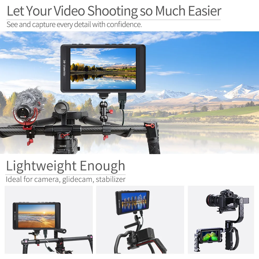 Монитор Feelworld FW450 с разрешением 4 5 дюйма IPS 4K HDMI HD для цифровой зеркальной камеры