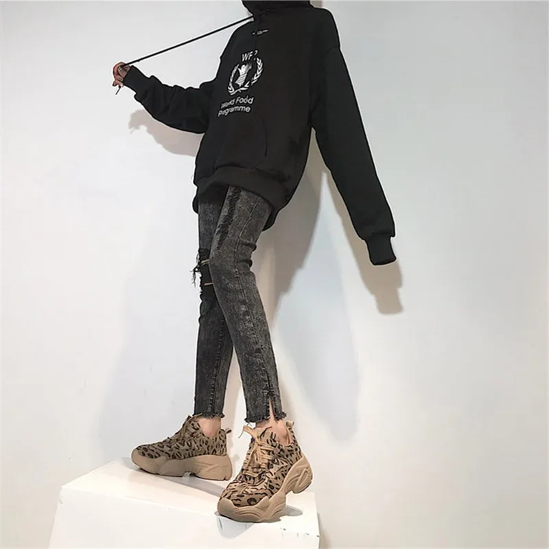 Leopard Female Flat Platform Shoes INS Hot Cow Suede Women Sneakers Lace Up Plush Women Sports Creeper Korean Lady Harajuku Shoe (1)