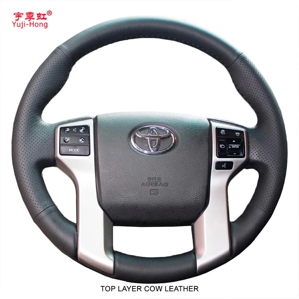 

PONSY Genuine Leather Car Steering Covers Case for Toyota Prado 2010-2016 Top Layer Cow Leather Hand-stitched Cover