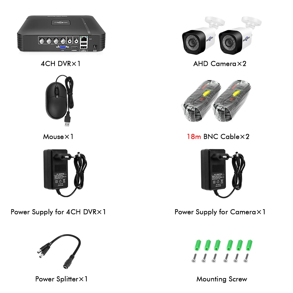 Hiseeu 4CH комплект камер видеонаблюдения Система безопасности наружная 2 шт. 2MP 1MP Водонепроницаемая AHD система Поддержка просмотра приложения HDD