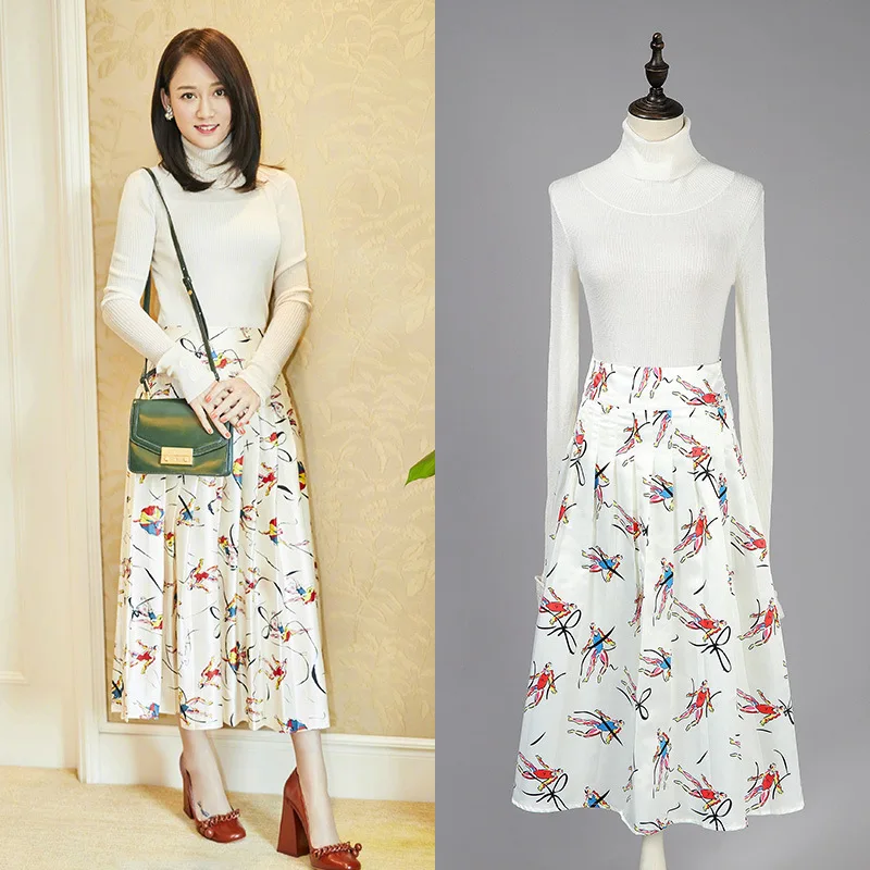 

New 2019 Absent so winning qiao en star to fall on the long sleeve render knitting printed suits female fashion