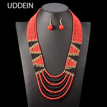 UDDEIN ювелирные изделия, Африканский бисер наборы богемное ожерелье и кулон Многослойные Свадебные аксессуары Биб бусы ожерелье серьги набор