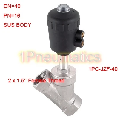 

Free Shipping 1PC-JZF-40 Plastic Actuator Bevel Valve Sus Seat Valves 1.5'' Thread Ports Pneumatic Angle Seat Valve