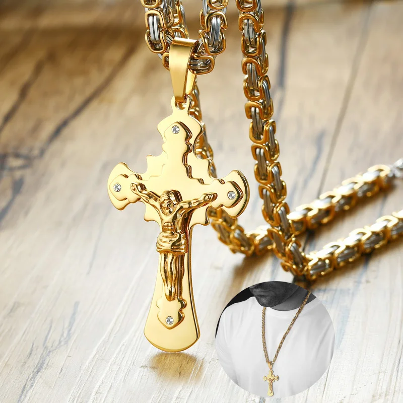 

Men's Byzantine Chain with Multi-layer Jesus Cross Pendant Necklace Stainless Steel Christian Christianity Eternal Male Jewelry