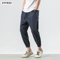 Японский хлопок лен мужские брюки китайский мужские шаровары хлопковые свободные модные Повседневное Drawstring шаровары брюки для бега