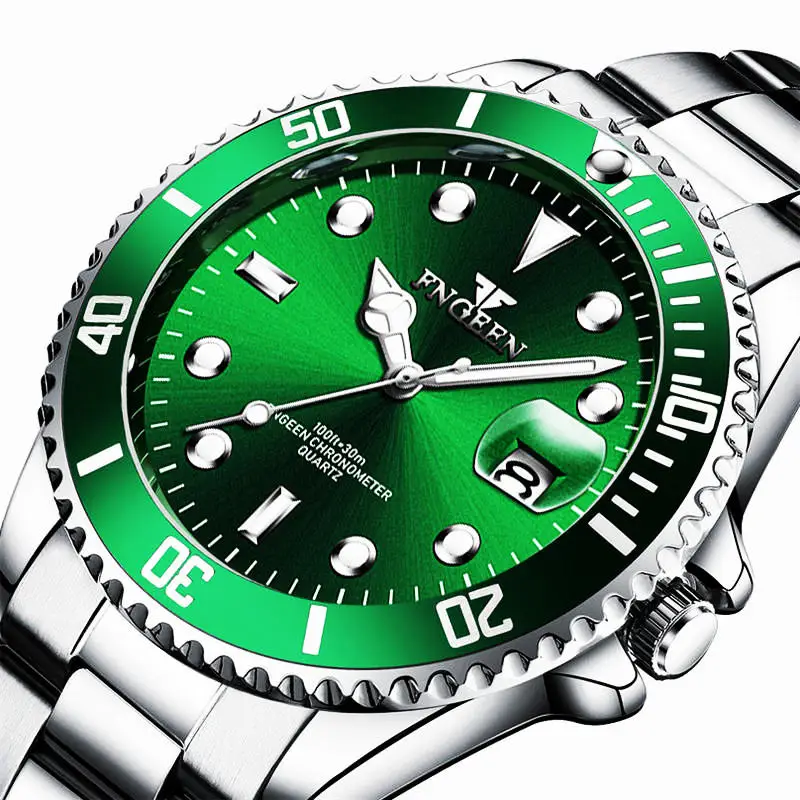 

Men Watches 2019 Brand New FNGEEN Steel Waterproof Quartz Wristwatch for Men Saat Date Week Display Luminous Hour Reloj Hombre