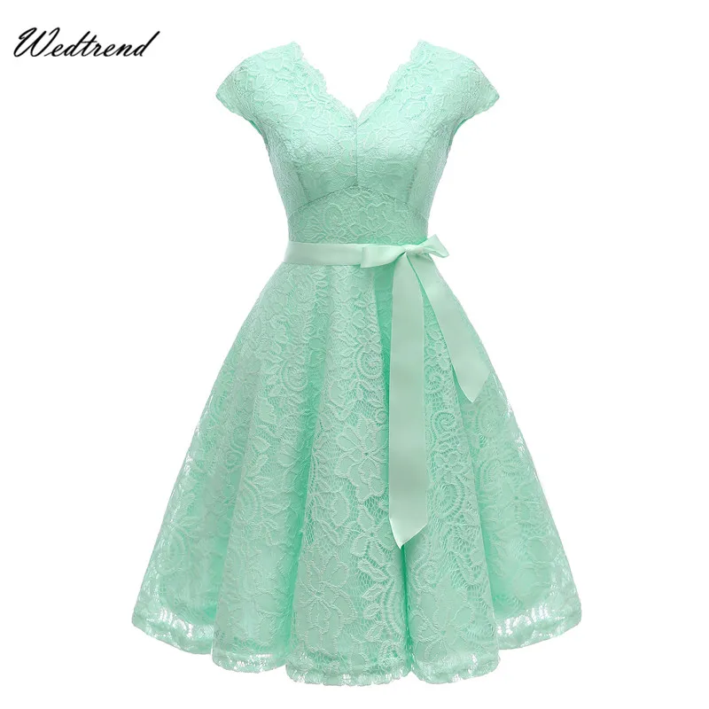 Wedtrend V Neck Lace Knee Length Women s font b Dresses b font With Short Sleeves