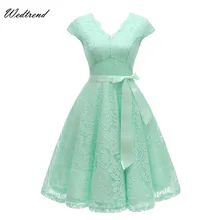 Wedtrend V Neck Lace Knee Length Women s font b Dresses b font With Short Sleeves