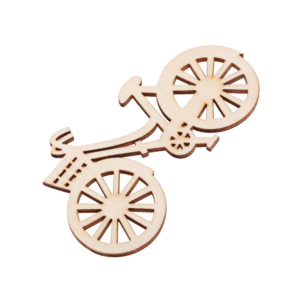 10pcs 90x53mm Natural Bicycle Cut Wood Shapes Wooden Embellishment for DIY Scrapbooking Wedding Party Home Decoration Ornaments