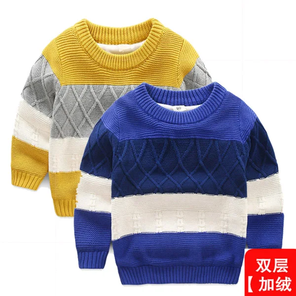 

Boy's sweater children's all-cotton thickened sweater winter 2018 new Stripe color matching