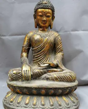 

22" China old bronze gild buddhism copper sculpture Shakyamuni buddha Statue