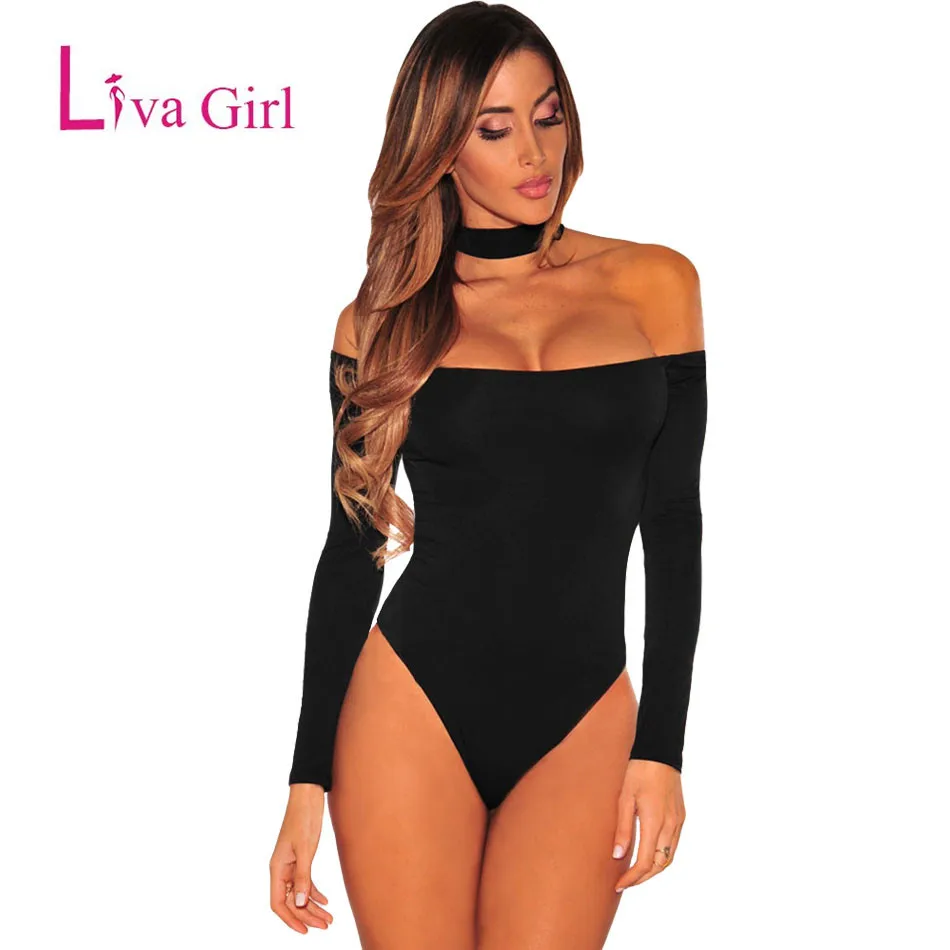 Боди женское с длинным рукавом и открытыми плечами черное|women bodycon bodysuites|bodycon