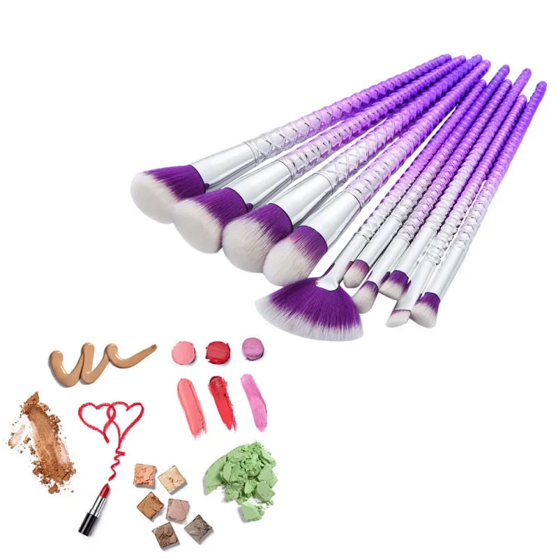 

Hot Sale Makeup Tools Brushes Rhinestone Tools Powder Foundation Eye Lip Concealer Face Colorful Brush Kit 10pcs