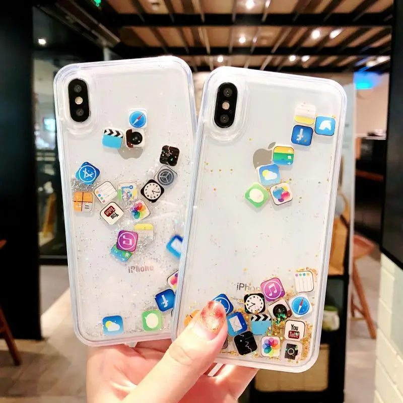

PC Liquid Glitter Quicksand Case for iPhone XS for iPhone XR 10 XS Max X 6 6S 7 8 Plus Case Coque Water Cover for Apple App icon