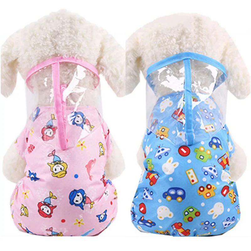 

Cartoon Dog Raincoat Waterproof Polyester Pet Clothes Puppy Rain Coat Jacket with Breathable Mesh and Unobstructed View Hood
