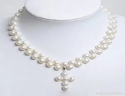 

HOT## Wholesale FREE SHIPPING >>> Multi-Color Genuine Black White Pink Flat Pearl Cross Pendant & Necklace