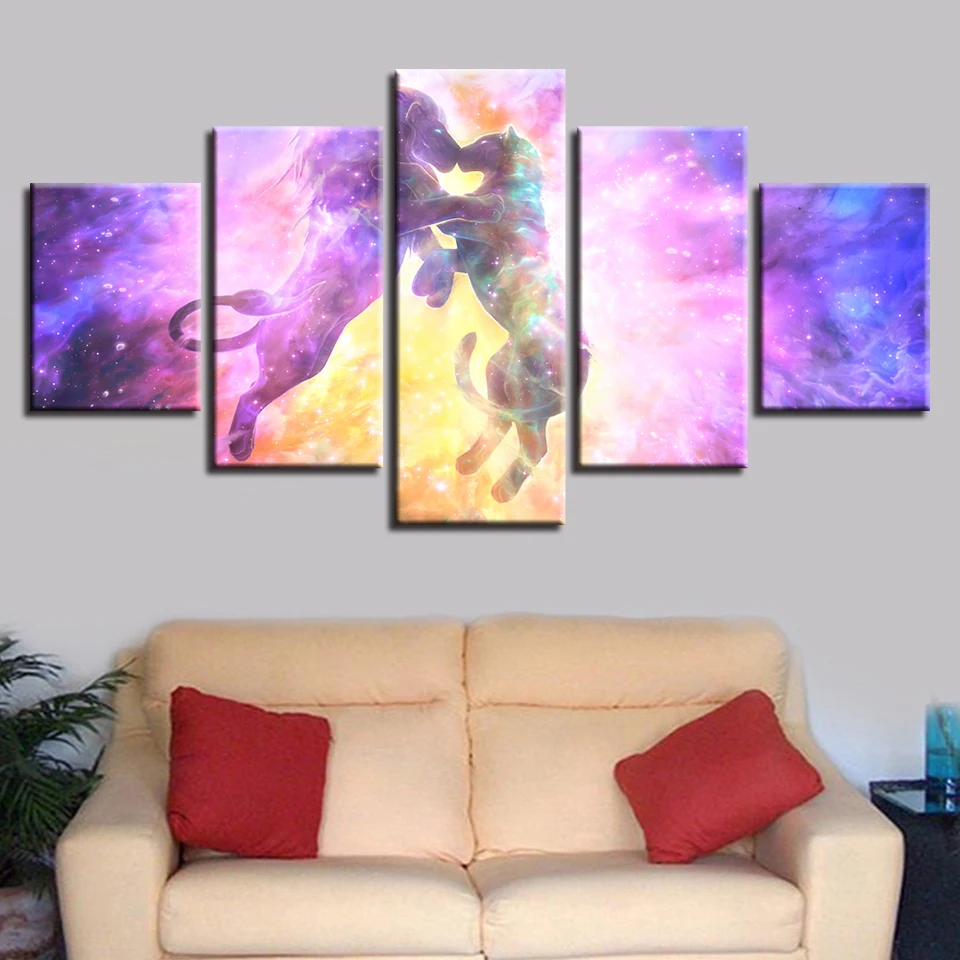 Home Room Paintings HD Printed Decor 5 Pieces Lion Animal Kissing Abstract Color Scenery Canvas Pictures Poster Modular Wall Art | Дом и сад