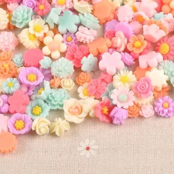 

50PCS/15g candy color flower Resin beads Scrapbook Craft 7-13mm DIY buttons phone decor Headwear accessories No Hole CP1977