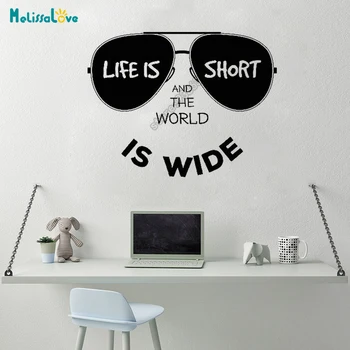 

Live Is Short And The World Is Wide Quote Decal Room Sticker Home Window Decor Glasses Words Removable Vinyl Wall Stickers B639