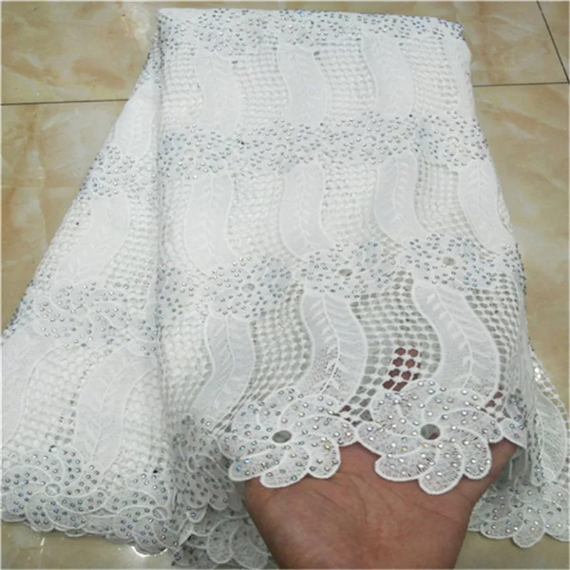 Белый цвет африканская швейцарская вуаль кружева высокого качества африканская гипюровая кружевная ткань с камнями вышитая кружевная ткань для вечерние