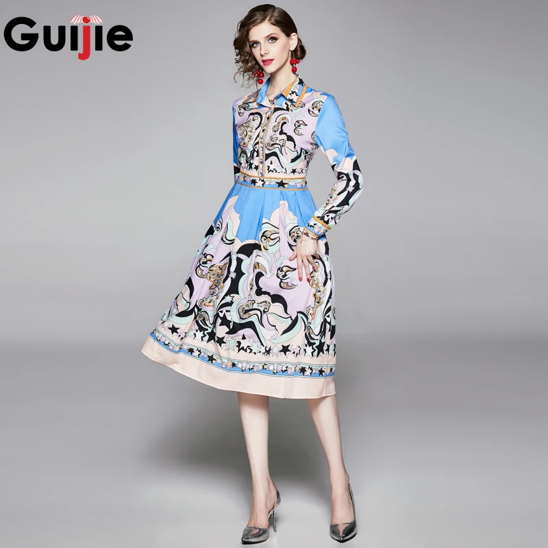 Guijie/2019 модное женское платье для подиума рубашка длинный рукав халат Femme