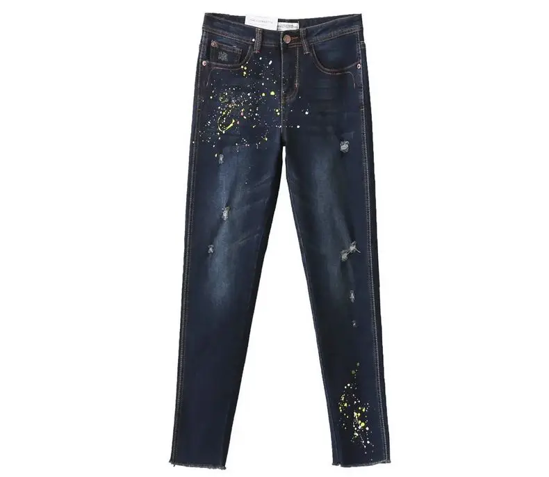 

Women Inkjet Jeans Female Denim Pants Casual Trousers Thick Warm Slim Pencil Pants Stretch Jeans Women Winter