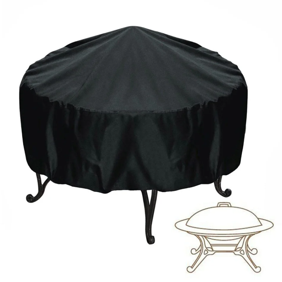 Waterproof Patio Fire Pit Cover 44" Black UV Protector Grill BBQ Shelter Outdoor Garden Yard Round Canopy Furniture Covers - Цвет: Черный