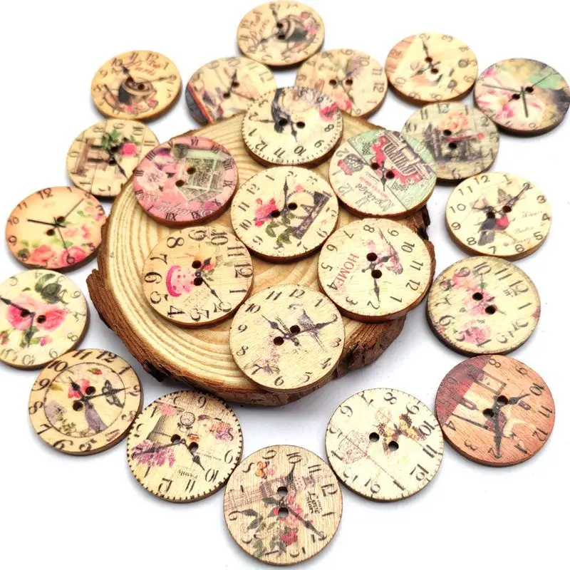 

50pcs/set Natural Wooden Buttons Round Spiral Sewing Clock Pattern Scrapbooking 2 Holes Sewing Accessories for Child