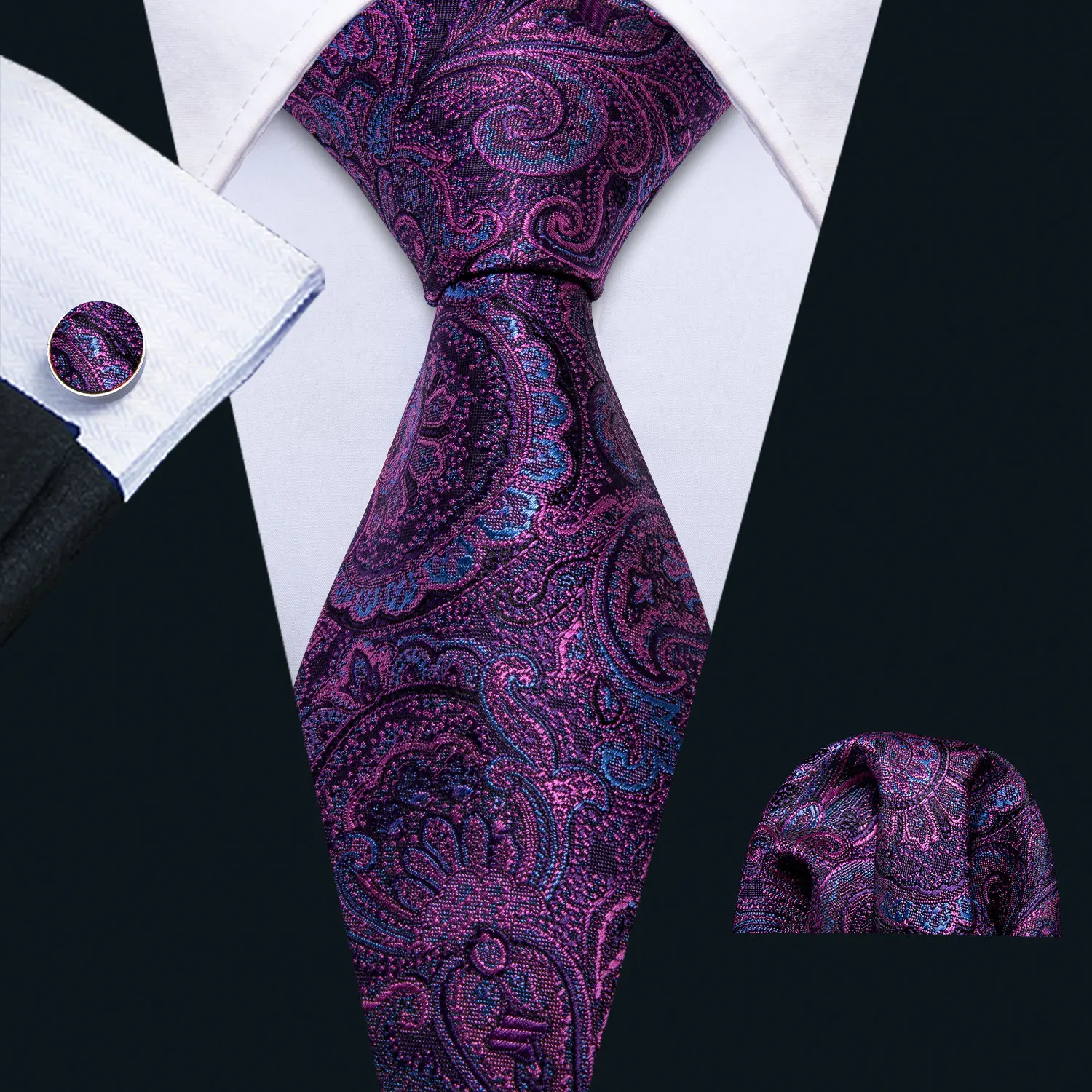 Мужские галстуки шелковый тканый галстук фиолетовый цветочный галстук набор носовой платок запонки Пейсли шеи галстук дизайнер мужской