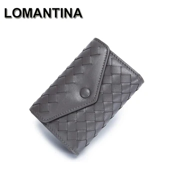 

LOMANTINA Hot Men Wallets Genuine Leather Woven Sheepskin Card Holder Wallet Women Small Wallet Men's Purse Unisex Cards Bag