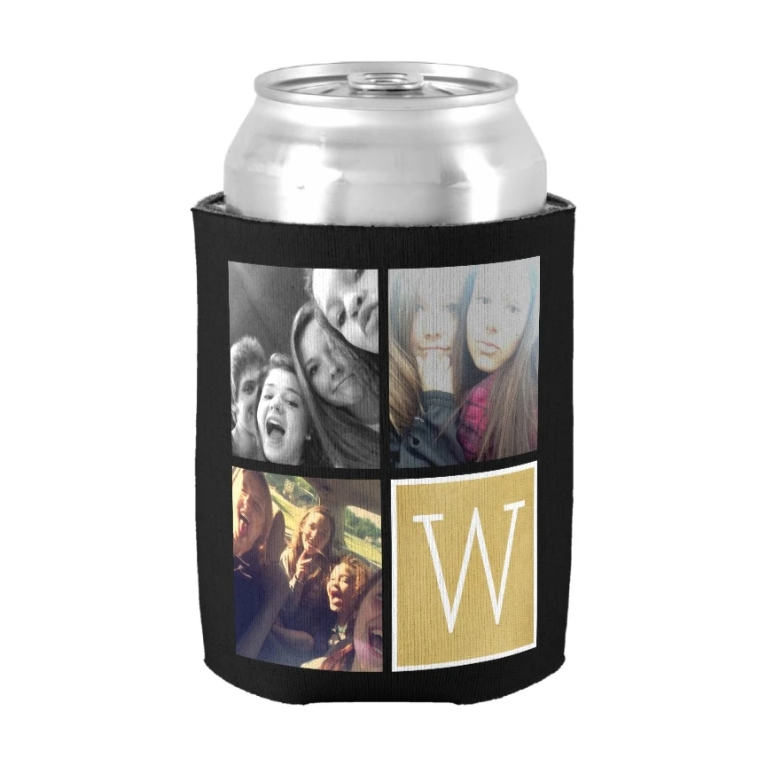 3 Instagram Photos Can Cooler Custom Collage Monogram Can Cooler Bottle