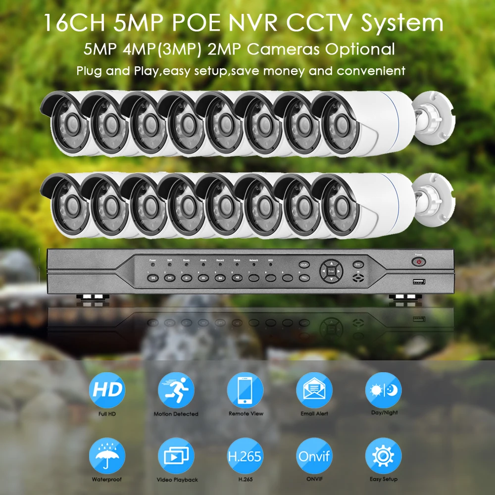  Gadinan H.265 Surveillance IP Camera 16CH POE System 5MP 335E 4MP 2MP Bullet Waterproof Cameras Kit