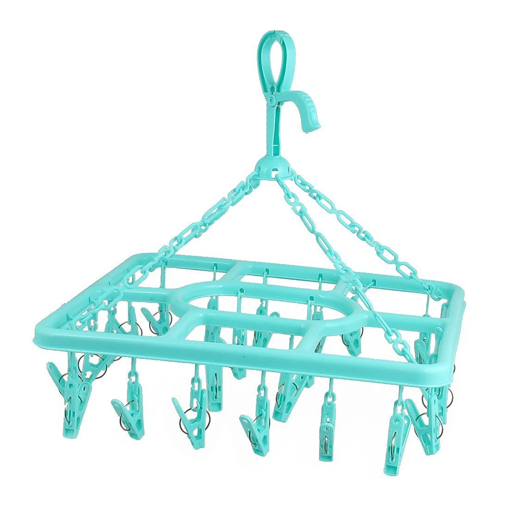 Plastic Frame 24 Pegs Clothes Socks Drying Rack Clips Hanger Green