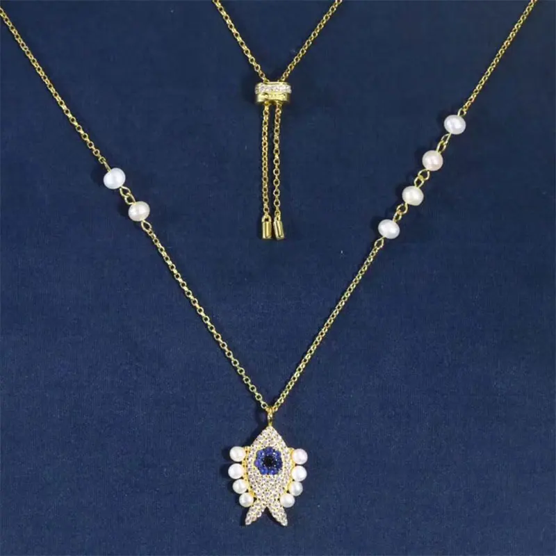 

Ins-APM New Lucky Fish Necklace with Pearl Pendant Summer New Clavicle Chain High-grade Silver Jewelry