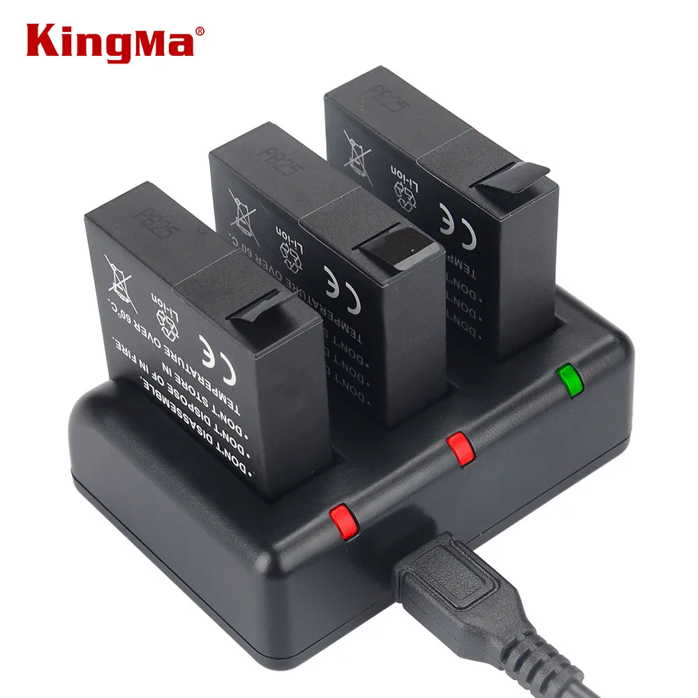 Сменный аккумулятор KingMa AZ16-1(3-Pack) и 3-канальное Зарядное устройство USB для экшн-камеры Xiaomi YI AZ16-1 и Xiaomi Yi 4K