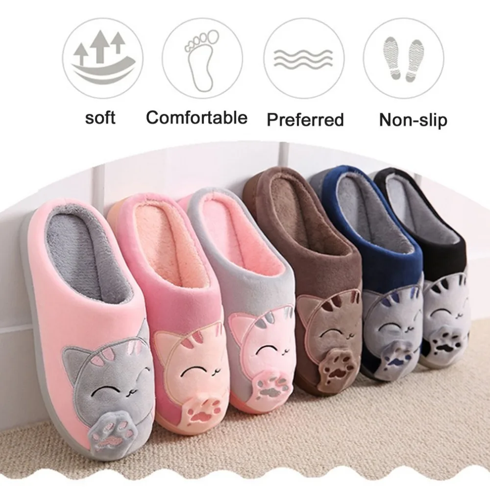 

Cartoon Cat Plush Women Winter Home Slippers Home Indoor Shoes Non-slip Warm Bedroom Shoes Lovers Couple Shoesnew