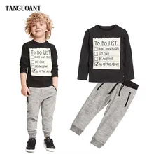 TANGUOANT/комплект одежды для маленьких мальчиков; детская одежда с длинными рукавами и надписью; комплект детской одежды; хлопковый спортивный костюм; футболки+ брюки