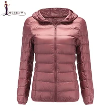 Winter thin section women down jacket 2017 new solid color short plus size hooded Long sleeves warm Slim women down jacket ll663