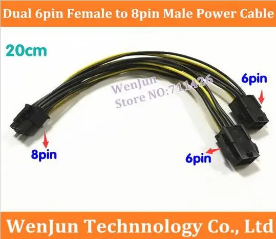 18AWG wire Dual 6Pin Female to 8pin Male PCI E Power Adapter Cable