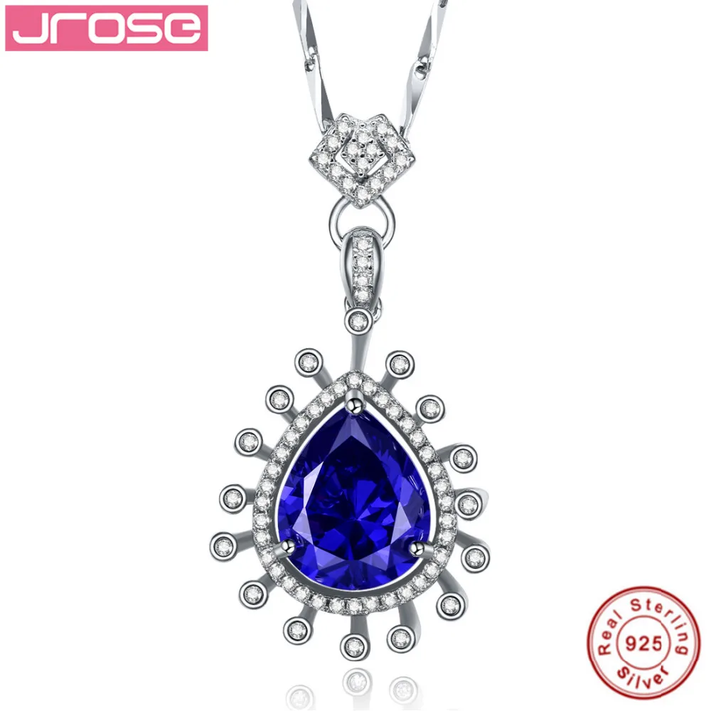 

Jrose Luxurious Huge Drop water Blue White CZ Pendant Charm Solid 925 Sterling Silver Vintage Women Jewelry Gift With a Chain