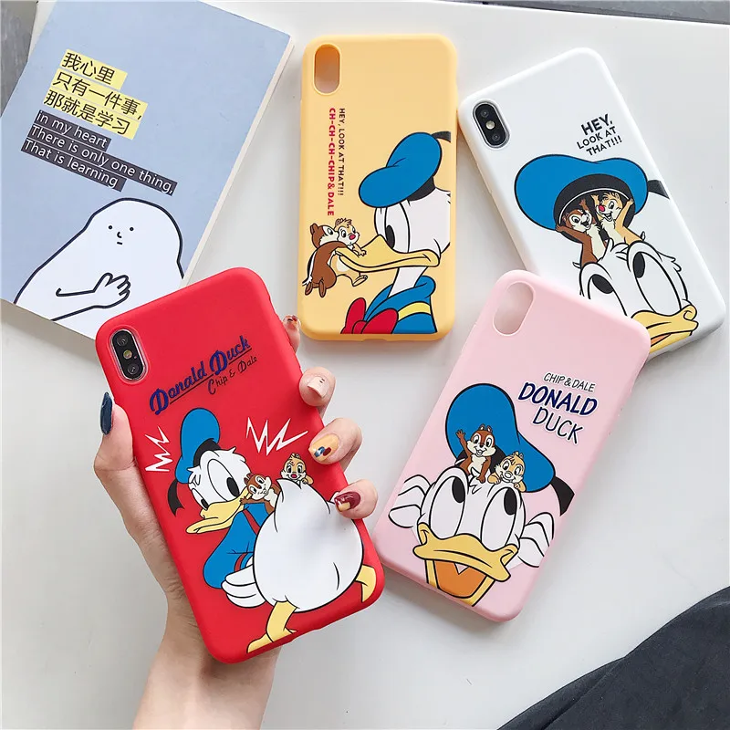 

Cute Cartoon Squirrel brothers Donald Duck Cover for iPhone X XR XS Max 6 6S 7 8 Plus chip dale Cute Candy Soft silicone Coque